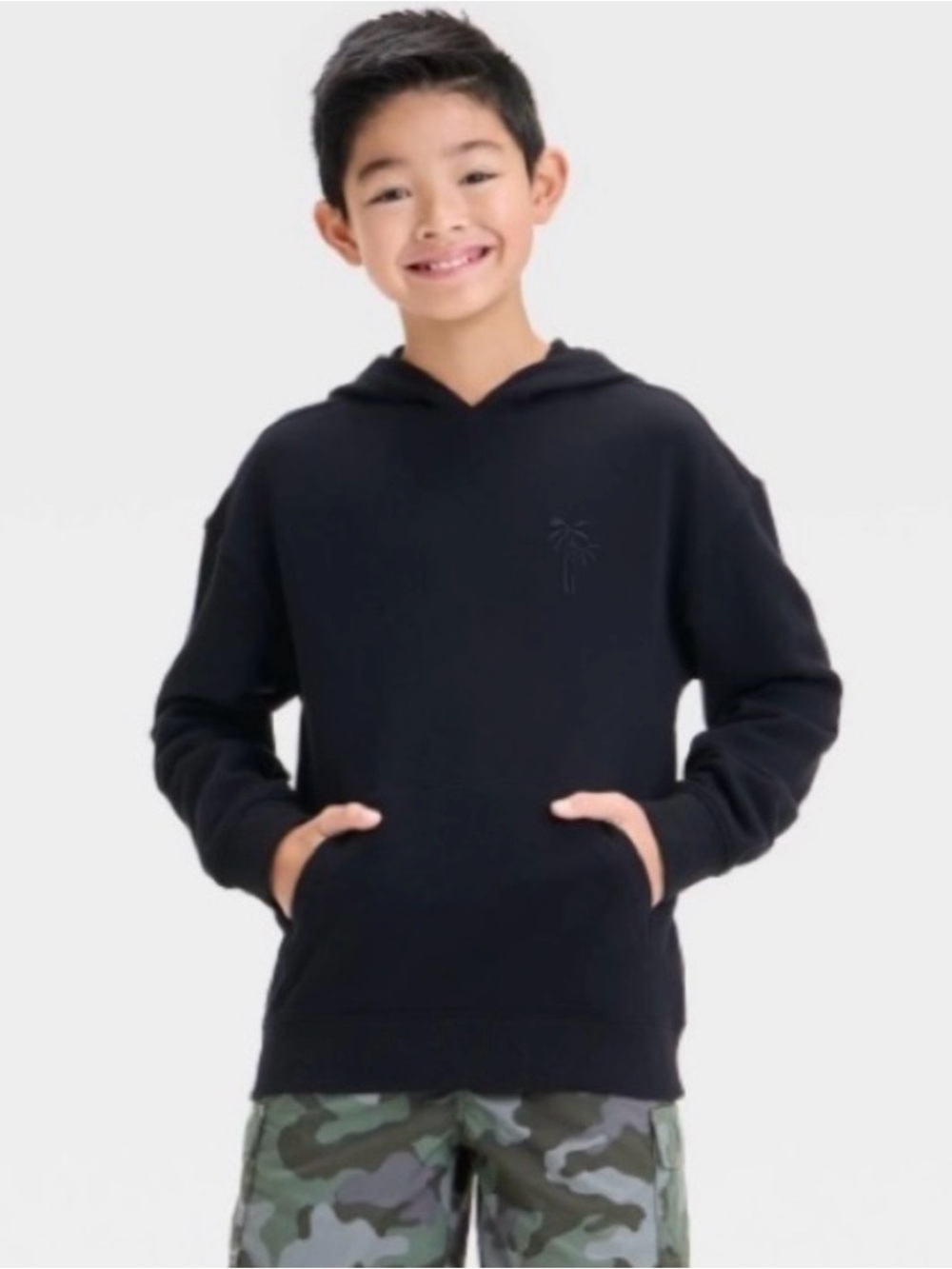 Cat & Jack Boys' French Terry Hooded Pullover Sweatshirt Black Size Medium